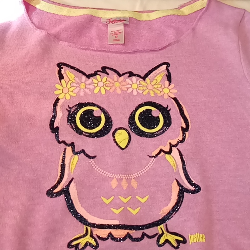Justice Purple Owl Sweatshirt Girl's Size 8